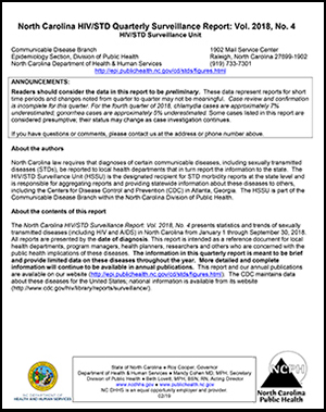 Most Recent Quarterly North Carolina HIV/STD Surveillance Report