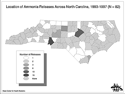 Map of N.C. Ammonia Releases